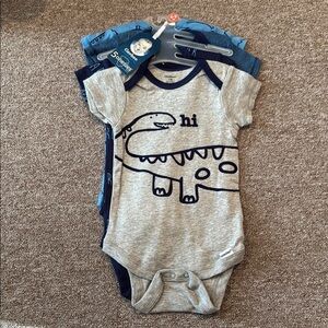 Gerber Gray One Piece Bodysuit with Playful Dinosaur Design